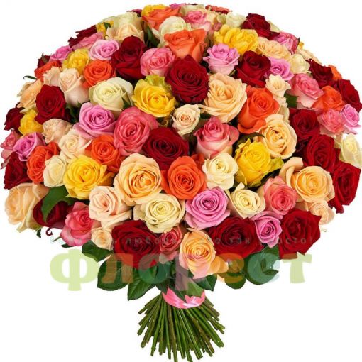 Букет 101 різнокольрова троянда